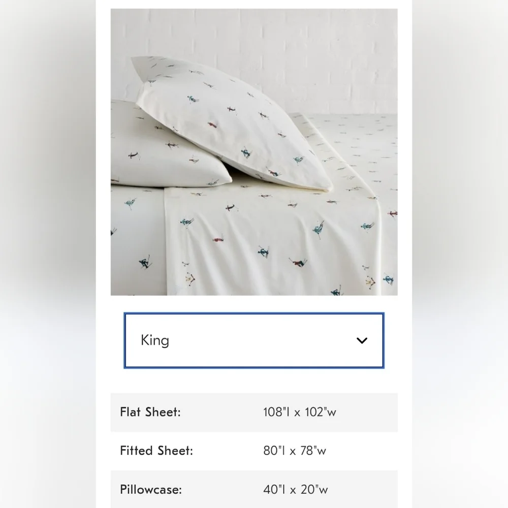 ❤️BUY 2 GET 1 FREE  West Elm Cotton Percale Skiers Sheet Set, King, White, $169